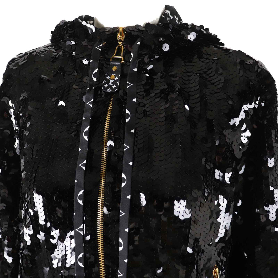 LOUIS VUITTON Jacket 1A9NED FMVB03 Outer: 66% nylon, Outer: 34% polyurethane, Lining: 100% silk, Part: 86% wool, Part: 13% nylon black EMBROIDERED HOODIE Women 34 Used Authentic