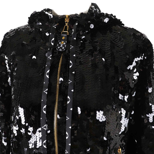 LOUIS VUITTON Jacket 1A9NED FMVB03 Outer: 66% nylon, Outer: 34% polyurethane, Lining: 100% silk, Part: 86% wool, Part: 13% nylon black EMBROIDERED HOODIE Women 34 Used Authentic