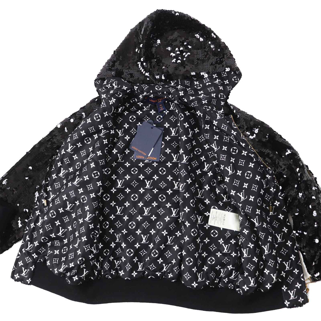 LOUIS VUITTON Jacket 1A9NED FMVB03 Outer: 66% nylon, Outer: 34% polyurethane, Lining: 100% silk, Part: 86% wool, Part: 13% nylon black EMBROIDERED HOODIE Women 34 Used Authentic