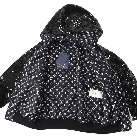 LOUIS VUITTON Jacket 1A9NED FMVB03 Outer: 66% nylon, Outer: 34% polyurethane, Lining: 100% silk, Part: 86% wool, Part: 13% nylon black EMBROIDERED HOODIE Women 34 Used Authentic