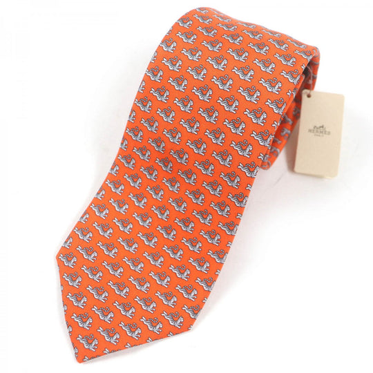HERMES tie 0006266T silk Orange Green HAPPY TIGER