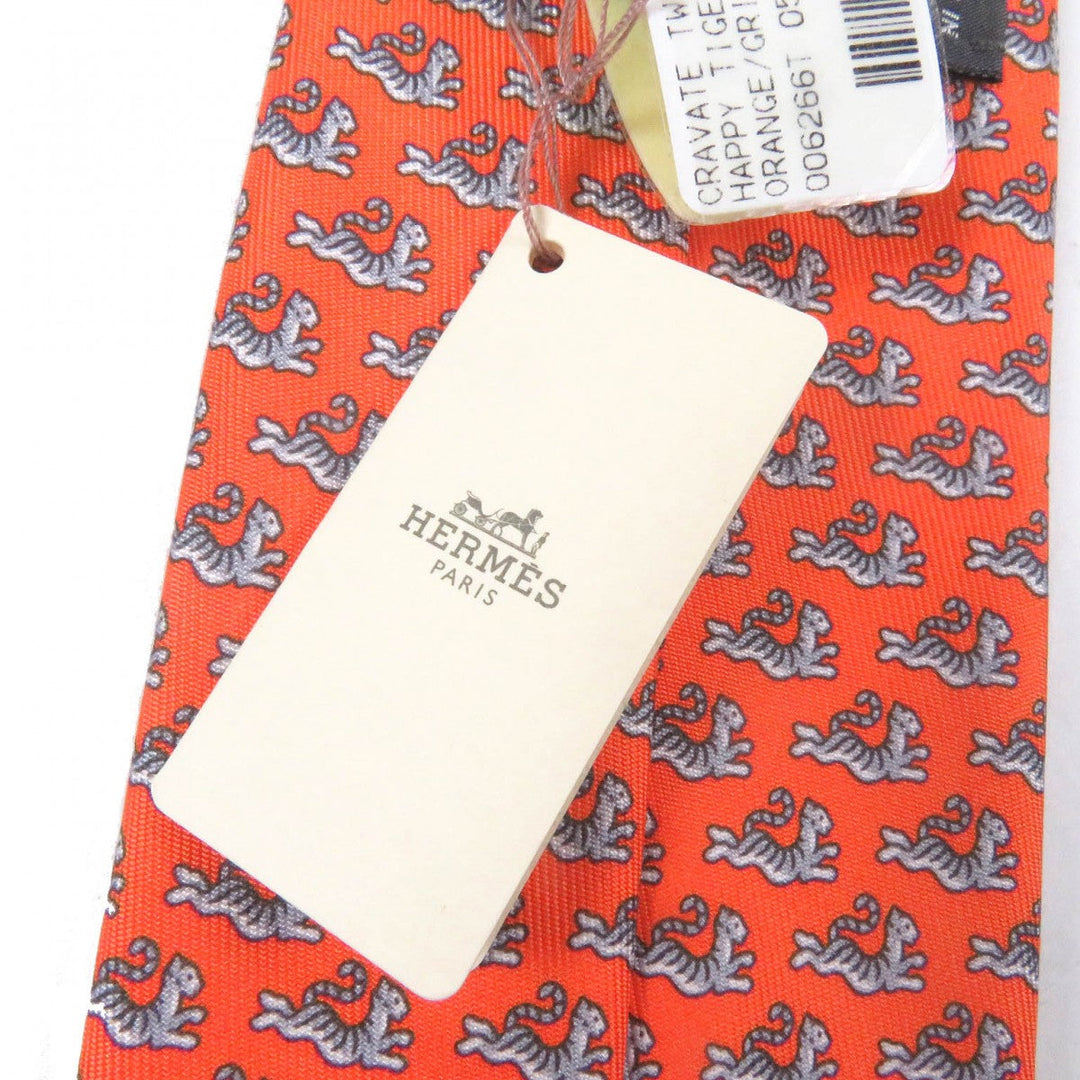HERMES tie 0006266T silk Orange Green HAPPY TIGER