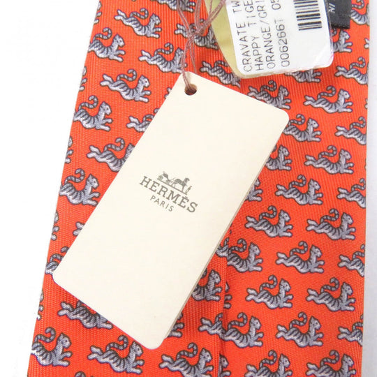 HERMES tie 0006266T silk Orange Green HAPPY TIGER