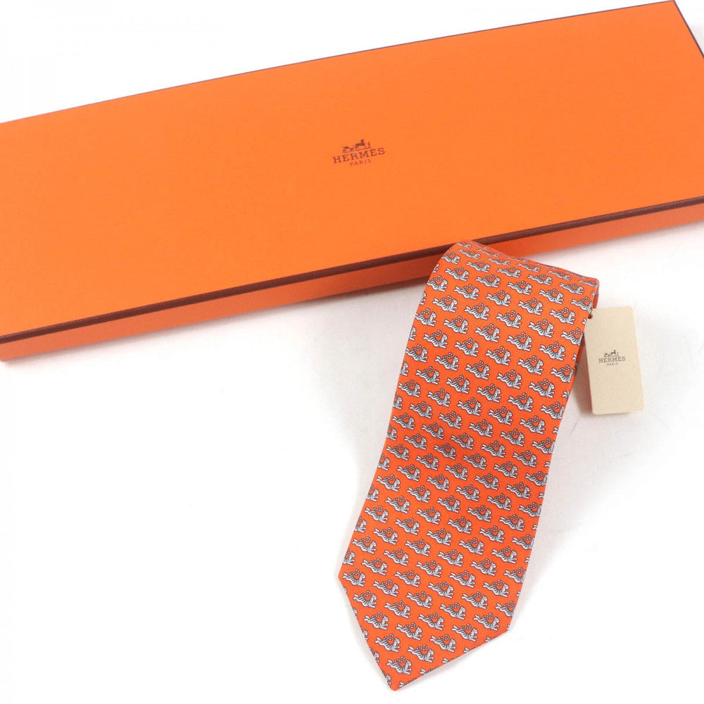 HERMES tie 0006266T silk Orange Green HAPPY TIGER