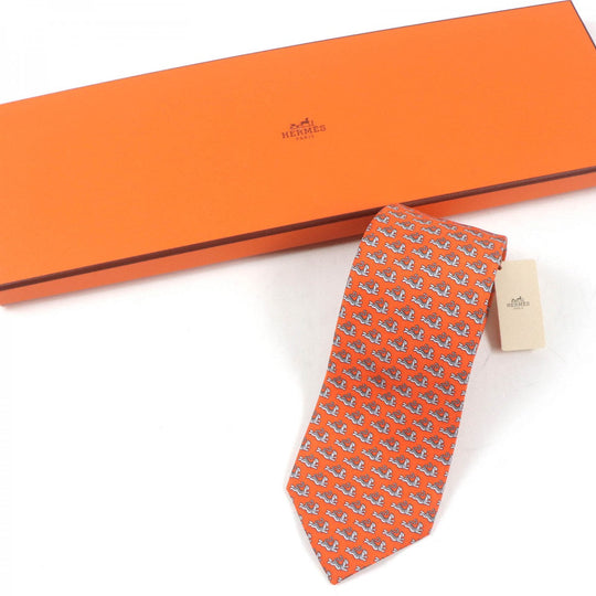 HERMES tie 0006266T silk Orange Green HAPPY TIGER