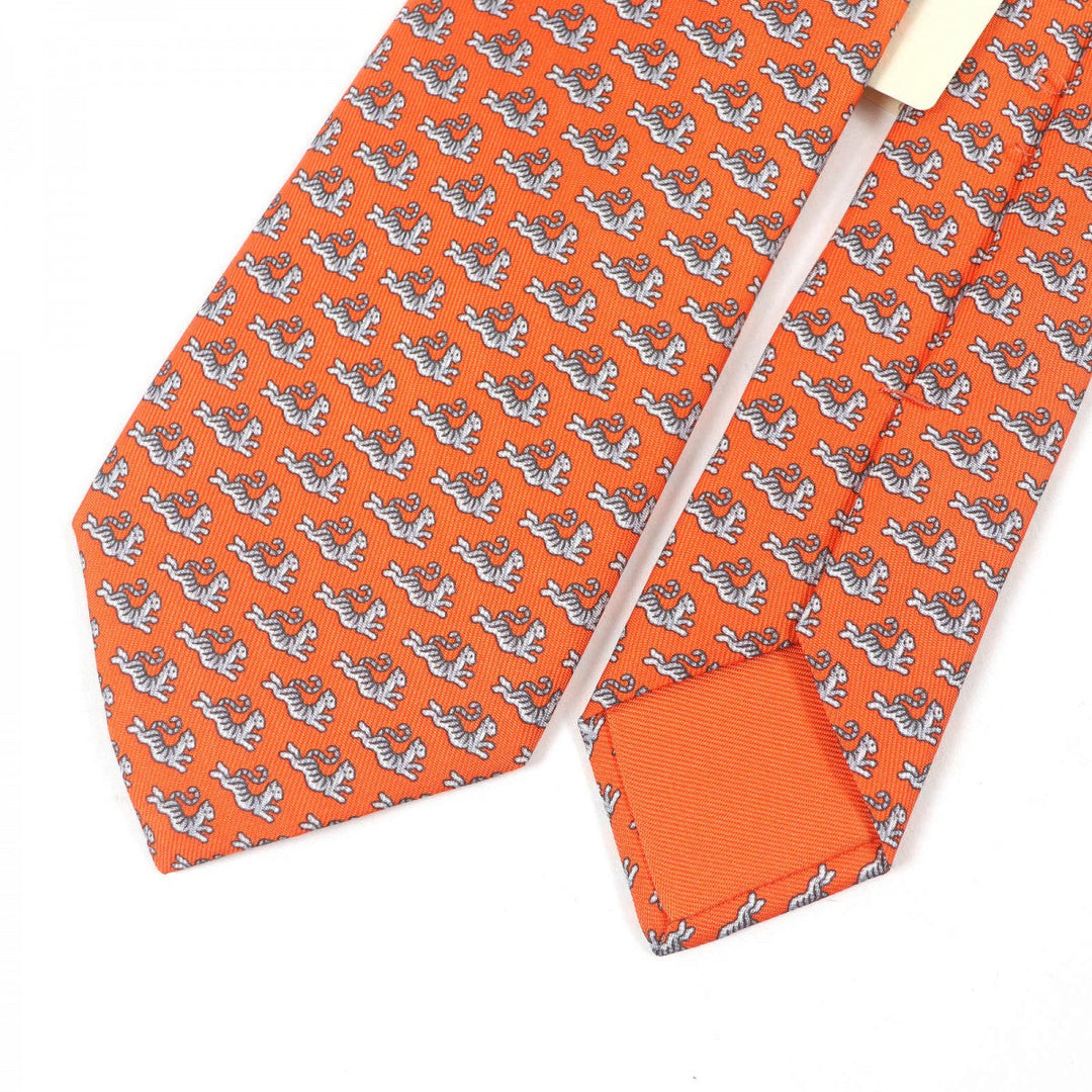 HERMES tie 0006266T silk Orange Green HAPPY TIGER