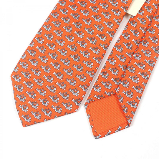 HERMES tie 0006266T silk Orange Green HAPPY TIGER