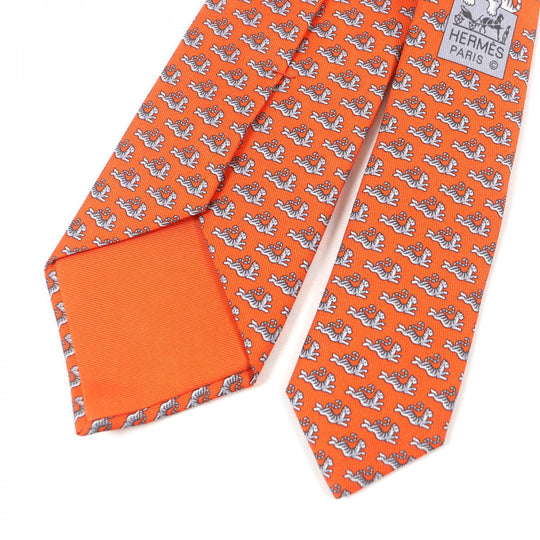 HERMES tie 0006266T silk Orange Green HAPPY TIGER