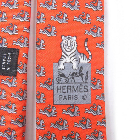 HERMES tie 0006266T silk Orange Green HAPPY TIGER