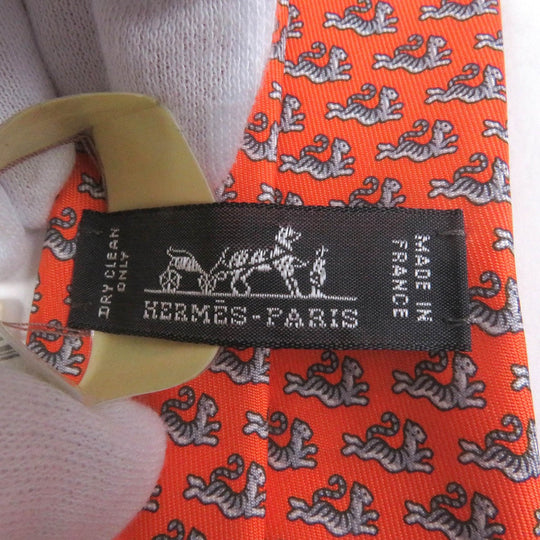 HERMES tie 0006266T silk Orange Green HAPPY TIGER