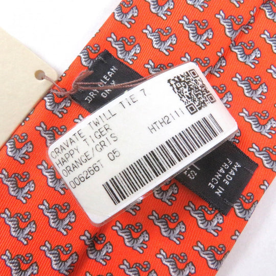 HERMES tie 0006266T silk Orange Green HAPPY TIGER
