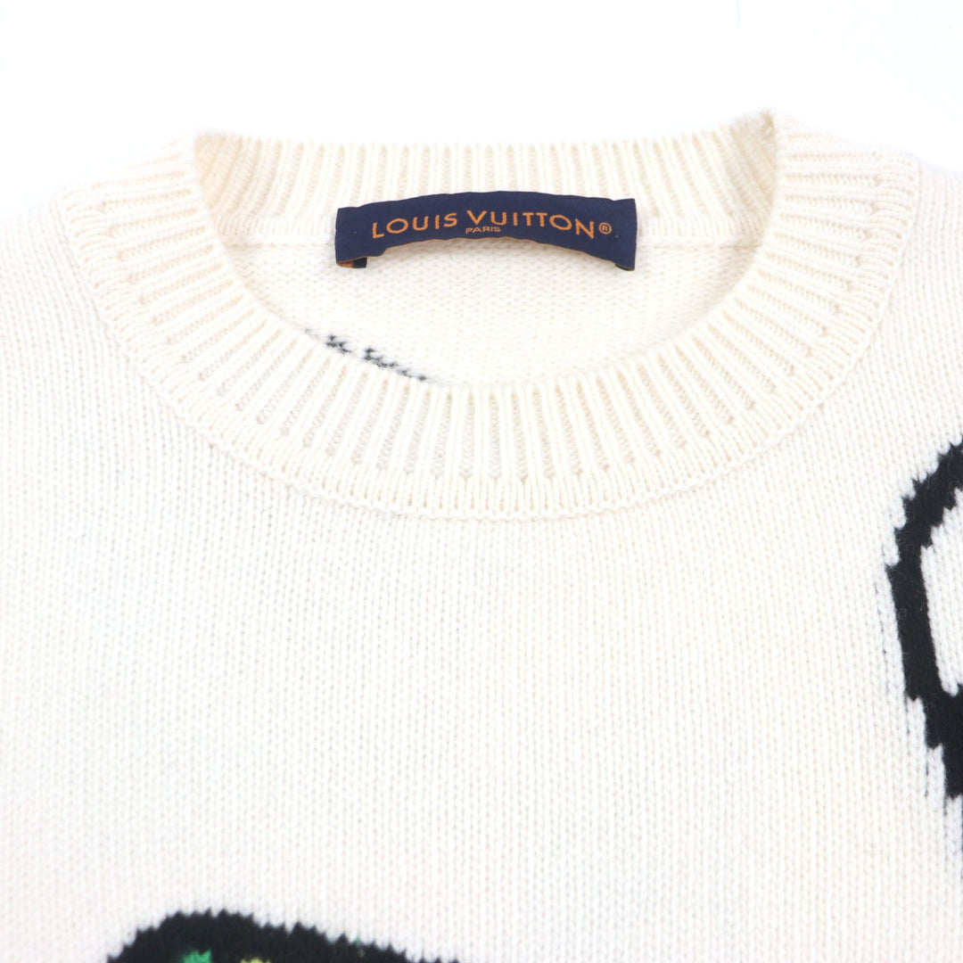 LOUIS VUITTON sweater HON63W Main: 100% wool Off White Multi LVPuzzle mens M Used Authentic
