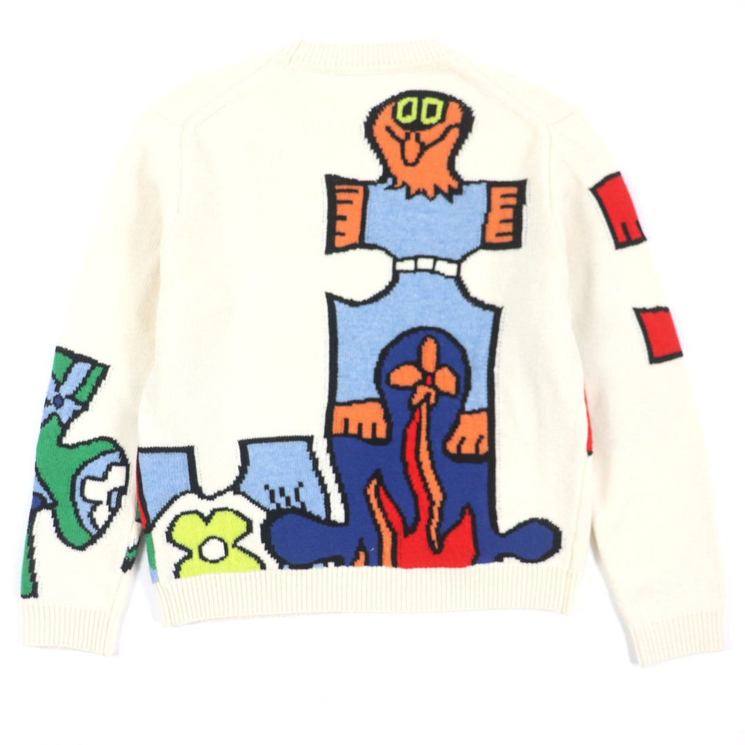 LOUIS VUITTON sweater HON63W Main: 100% wool Off White Multi LVPuzzle mens M Used Authentic