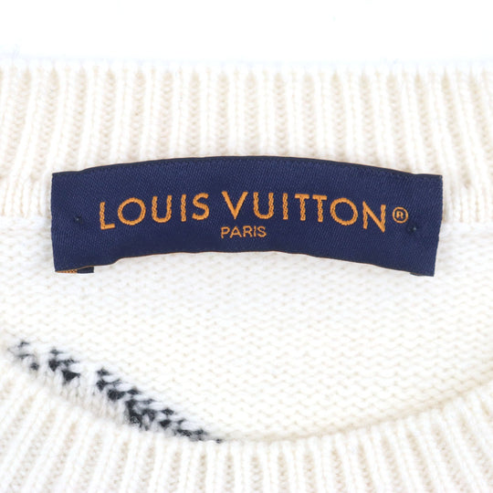LOUIS VUITTON sweater HON63W Main: 100% wool Off White Multi LVPuzzle mens M Used Authentic