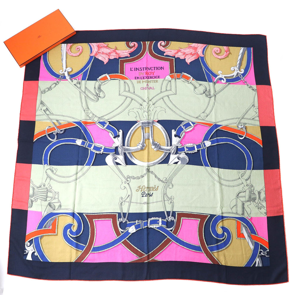 HERMES scarf H243685S Main: 70% cashmere, Main: 30% silk MARINE/ROSE VIF/VE Instructions for the Royal Bayadere Women Used Authentic