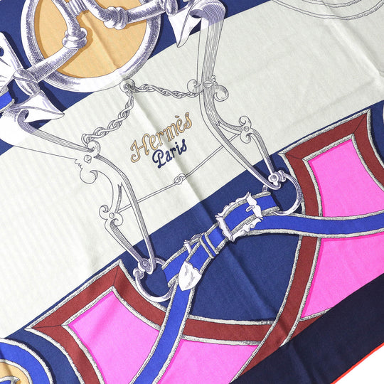 HERMES scarf H243685S Main: 70% cashmere, Main: 30% silk MARINE/ROSE VIF/VE Instructions for the Royal Bayadere Women Used Authentic