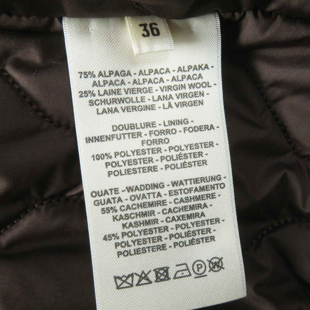 HERMES coat 3H0123DH Main: 75% alpaca, Main: 25% wool, Filling: 55% cashmere, Filling: 45% polyester, Lining: 100% polyester Dark brown Marron Ebene Women 36 Used Authentic
