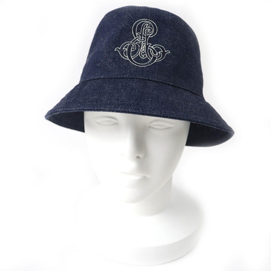 HERMES hat H241059N Outer: 100% cotton, Lining: 54% cotton, Lining: 46% silk, Part: 56% cotton, Part: 44% rayon Indigo blue Harper Emile Women 58 Used Authentic