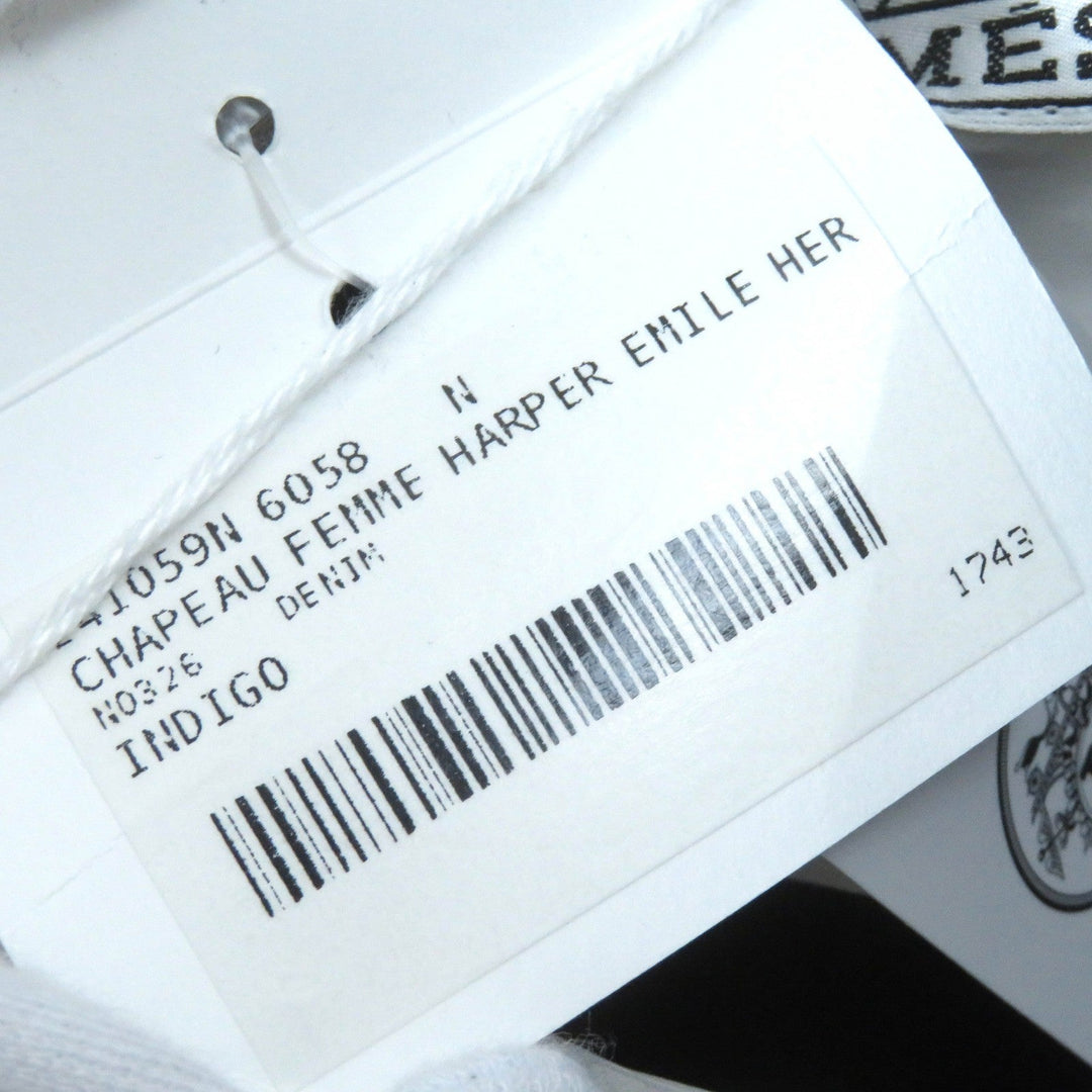 HERMES hat H241059N Outer: 100% cotton, Lining: 54% cotton, Lining: 46% silk, Part: 56% cotton, Part: 44% rayon Indigo blue Harper Emile Women 58 Used Authentic