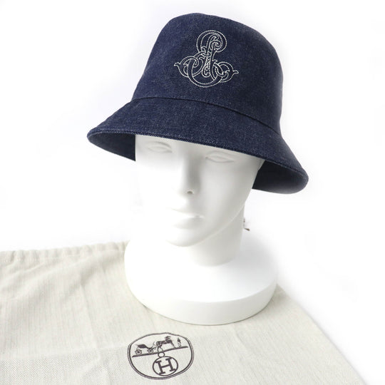 HERMES hat H241059N Outer: 100% cotton, Lining: 54% cotton, Lining: 46% silk, Part: 56% cotton, Part: 44% rayon Indigo blue Harper Emile Women 58 Used Authentic