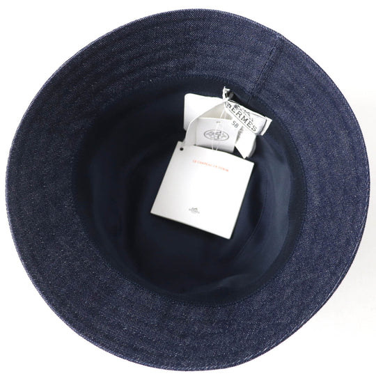 HERMES hat H241059N Outer: 100% cotton, Lining: 54% cotton, Lining: 46% silk, Part: 56% cotton, Part: 44% rayon Indigo blue Harper Emile Women 58 Used Authentic