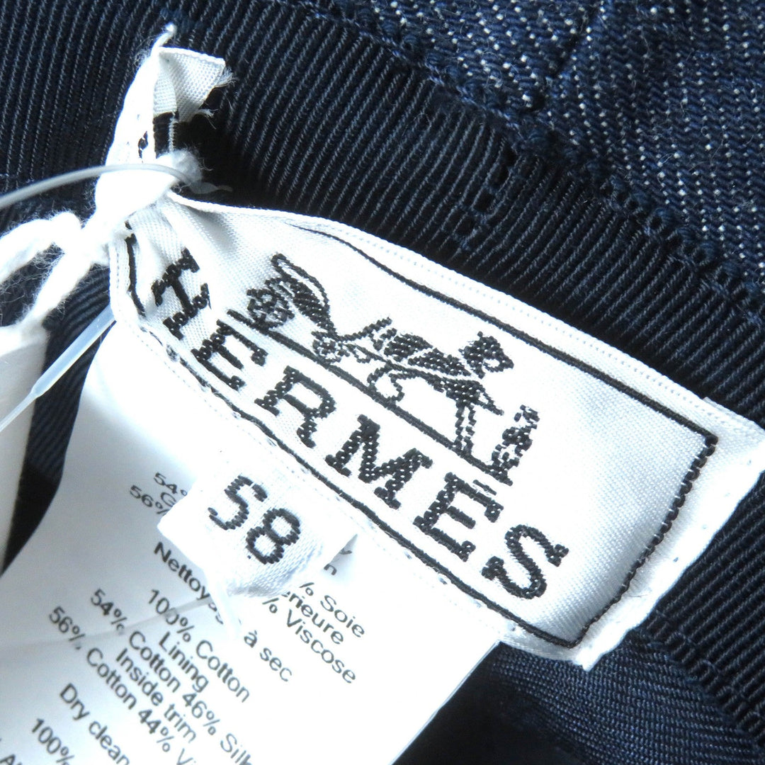 HERMES hat H241059N Outer: 100% cotton, Lining: 54% cotton, Lining: 46% silk, Part: 56% cotton, Part: 44% rayon Indigo blue Harper Emile Women 58 Used Authentic