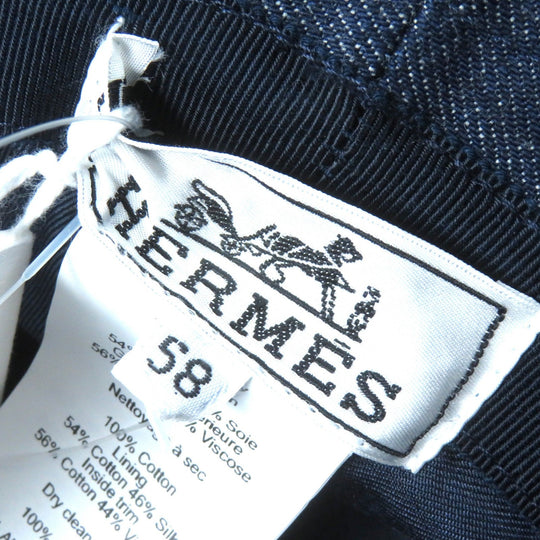 HERMES hat H241059N Outer: 100% cotton, Lining: 54% cotton, Lining: 46% silk, Part: 56% cotton, Part: 44% rayon Indigo blue Harper Emile Women 58 Used Authentic