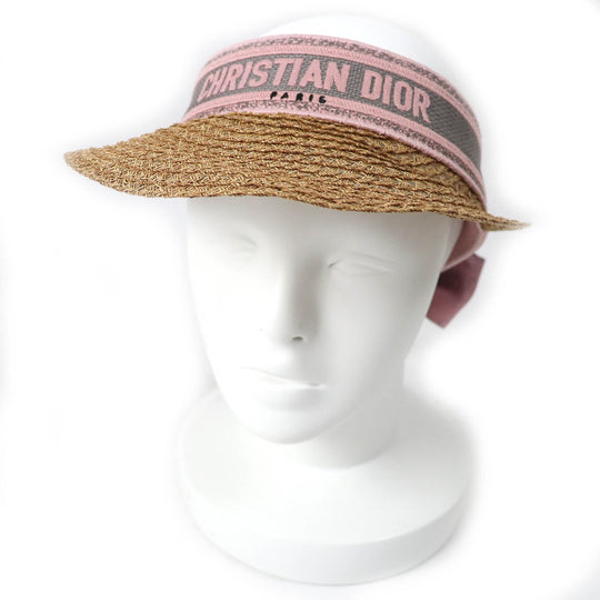Christian Dior Sun visor Main: 85% cotton, Main: 15% polypropylene, Part: 92% paper, Part: 8% polyester, Part: 100% silk Pink Gray Natural Dioriviera D-Ocean D-Ocean Mitzah Women Used Authentic