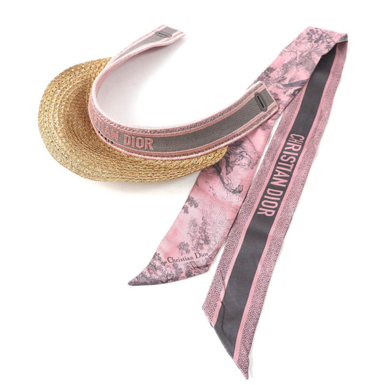 Christian Dior Sun visor Main: 85% cotton, Main: 15% polypropylene, Part: 92% paper, Part: 8% polyester, Part: 100% silk Pink Gray Natural Dioriviera D-Ocean D-Ocean Mitzah Women Used Authentic