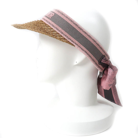 Christian Dior Sun visor Main: 85% cotton, Main: 15% polypropylene, Part: 92% paper, Part: 8% polyester, Part: 100% silk Pink Gray Natural Dioriviera D-Ocean D-Ocean Mitzah Women Used Authentic