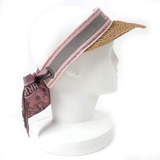 Christian Dior Sun visor Main: 85% cotton, Main: 15% polypropylene, Part: 92% paper, Part: 8% polyester, Part: 100% silk Pink Gray Natural Dioriviera D-Ocean D-Ocean Mitzah Women Used Authentic