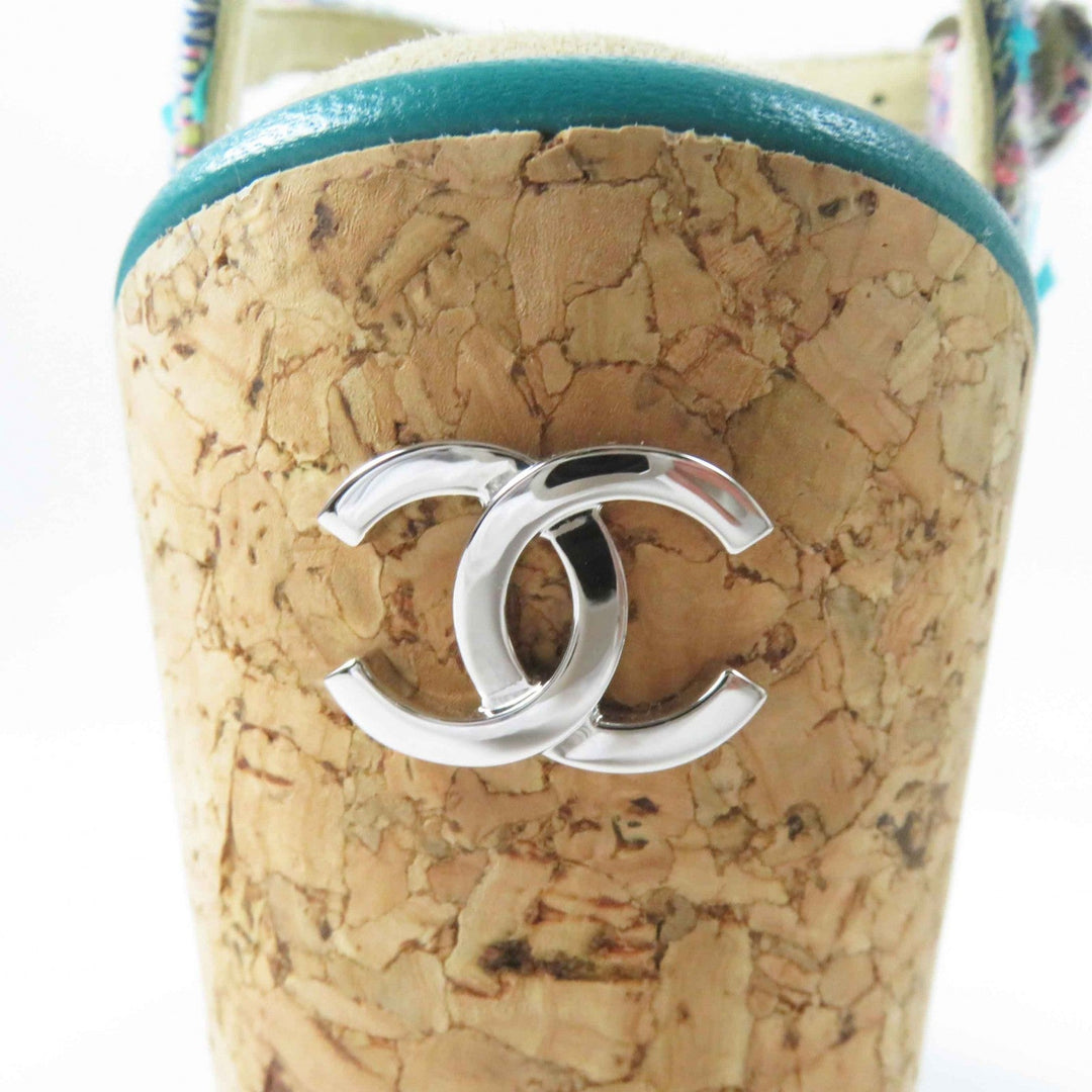 CHANEL Sandals G39812 Tweed, Leather, Cork Multi Wedge sole Women 37 1/2 C Used Authentic