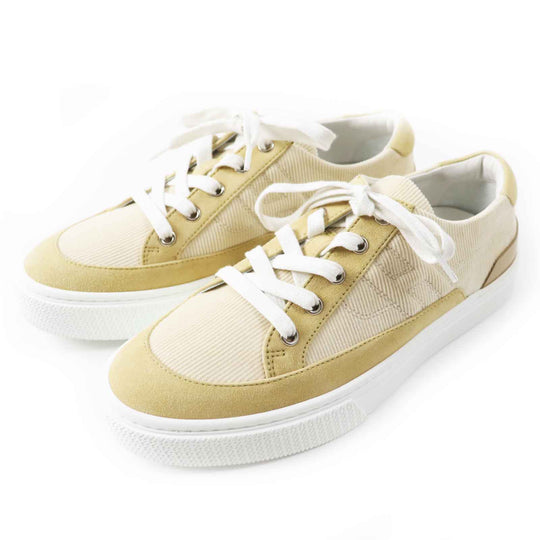 HERMES sneakers Main: Corduroy, Main: Suede leather Beige white deep Women 39 Used Authentic
