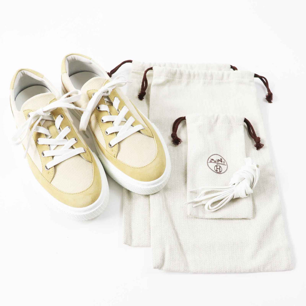 HERMES sneakers Main: Corduroy, Main: Suede leather Beige white deep Women 39 Used Authentic
