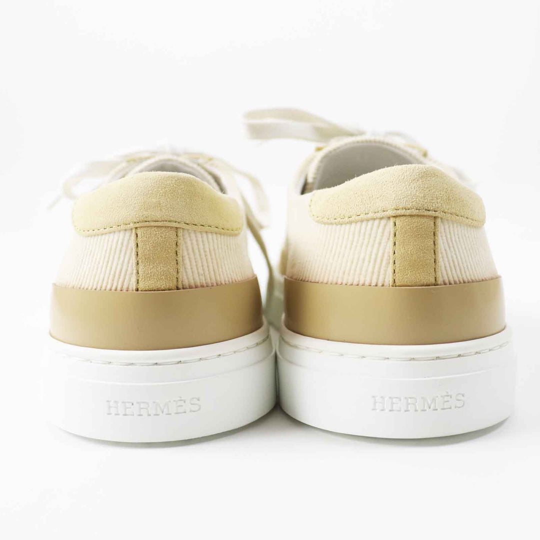 HERMES sneakers Main: Corduroy, Main: Suede leather Beige white deep Women 39 Used Authentic