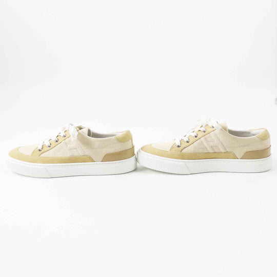 HERMES sneakers Main: Corduroy, Main: Suede leather Beige white deep Women 39 Used Authentic