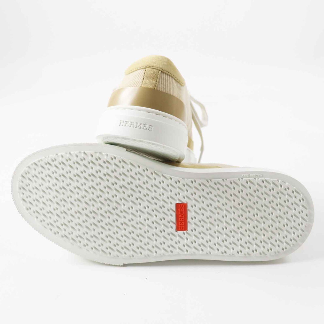 HERMES sneakers Main: Corduroy, Main: Suede leather Beige white deep Women 39 Used Authentic