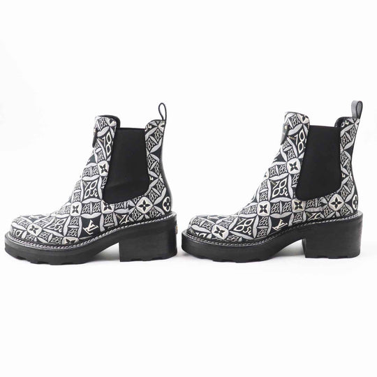 LOUIS VUITTON Ankle boots Jacquard, Leather Multi since 1854 LV Bobble Line Women 39 1/2 Used Authentic