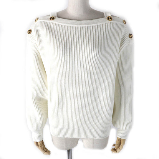 LOUIS VUITTON knit Main: 54% cotton, 43% polyester, 2% polyamide, 1% polyurethane white Nautical Shoulder Detail Knit Women M Used Authentic