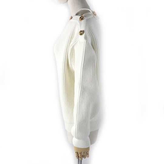 LOUIS VUITTON knit Main: 54% cotton, 43% polyester, 2% polyamide, 1% polyurethane white Nautical Shoulder Detail Knit Women M Used Authentic