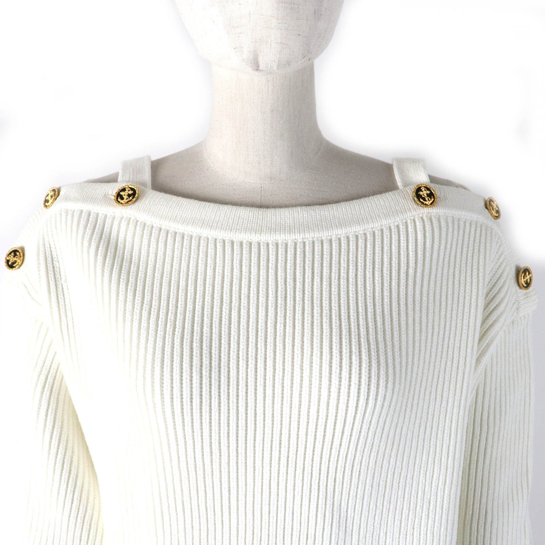 LOUIS VUITTON knit Main: 54% cotton, 43% polyester, 2% polyamide, 1% polyurethane white Nautical Shoulder Detail Knit Women M Used Authentic