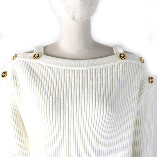 LOUIS VUITTON knit Main: 54% cotton, 43% polyester, 2% polyamide, 1% polyurethane white Nautical Shoulder Detail Knit Women M Used Authentic