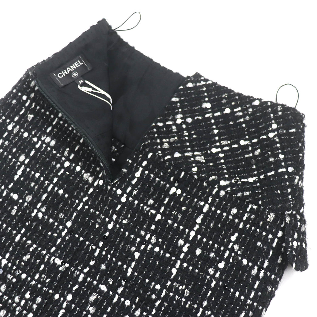CHANEL Tight Skirt P65335 Outer material: 31% wool, Outer material: 28% acrylic, Outer material: 23% cotton, Outer material: 10% polyamide, Outer material: 8% polyester Black White Women 34 Used Authentic