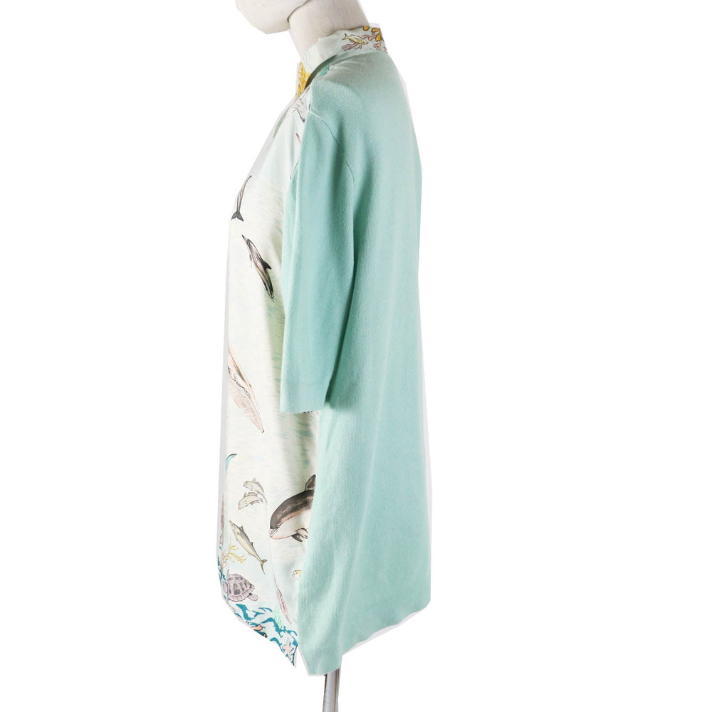 HERMES Short sleeve polo shirt Outer material: 100% silk, Outer material: 85% cotton, Outer material: 15% cashmere Light blue type The Precious Life of the Mediterranean Women M Used Authentic