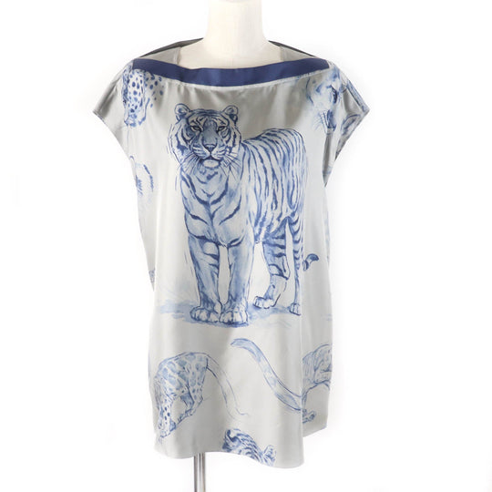 HERMES tops Main: 100% silk Gray navy Women 36 Used Authentic