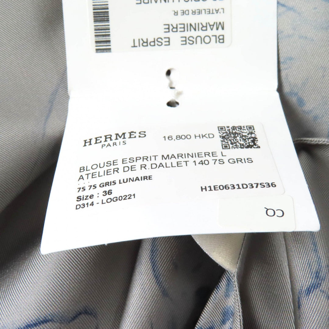 HERMES tops Main: 100% silk Gray navy Women 36 Used Authentic