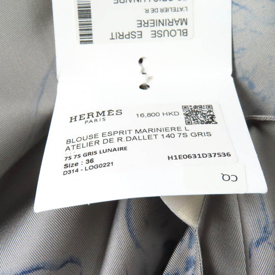 HERMES tops Main: 100% silk Gray navy Women 36 Used Authentic
