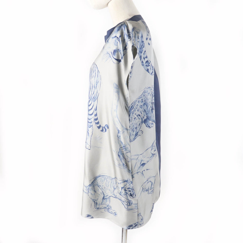 HERMES tops Main: 100% silk Gray navy Women 36 Used Authentic