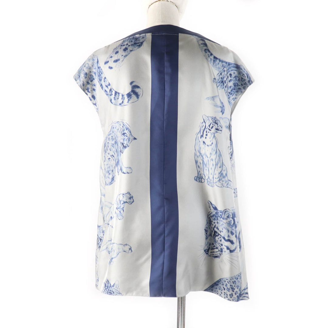 HERMES tops Main: 100% silk Gray navy Women 36 Used Authentic