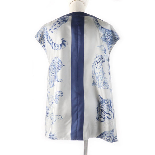 HERMES tops Main: 100% silk Gray navy Women 36 Used Authentic